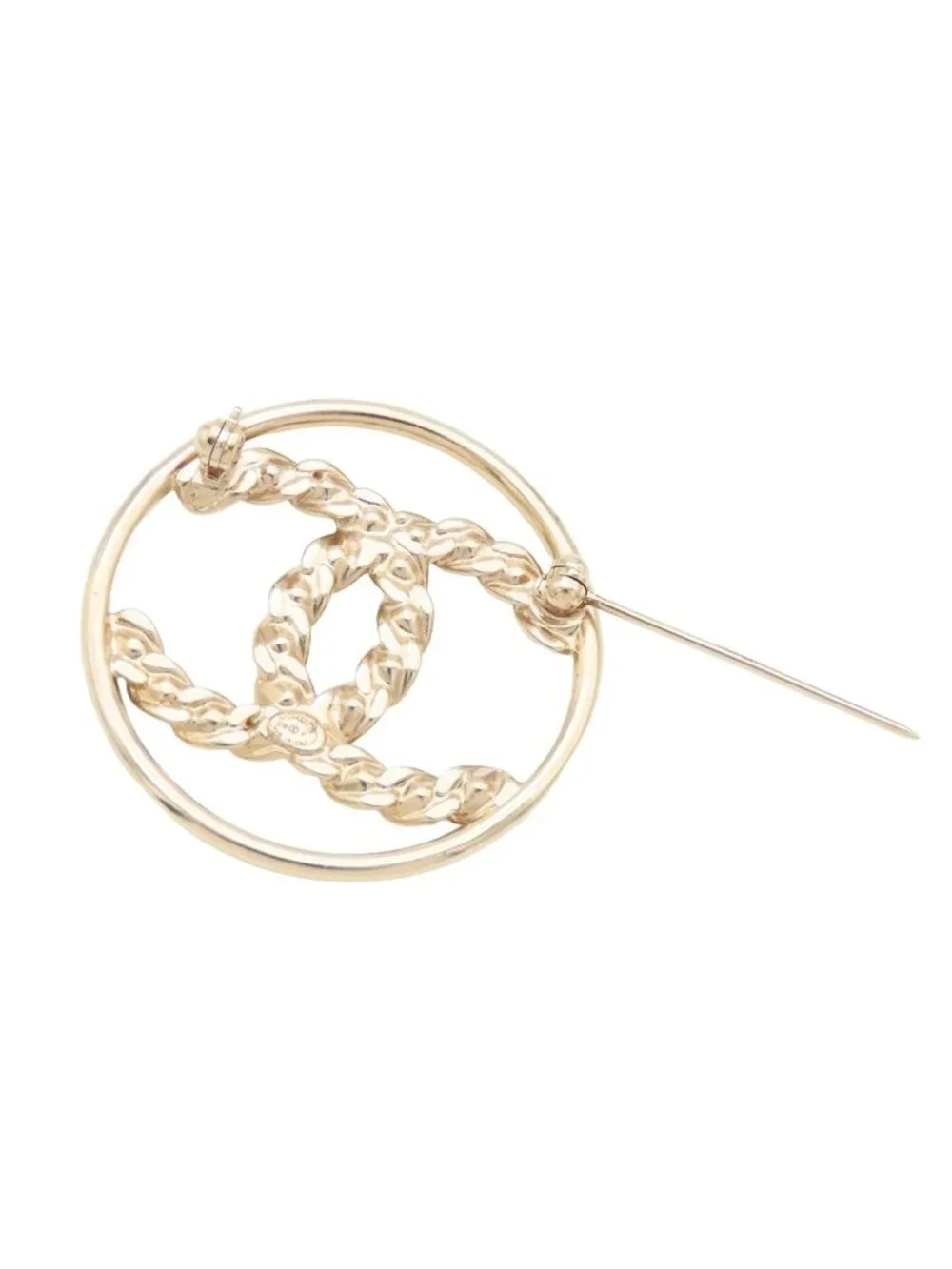 Chanel Brooch Gold Metal Rhinestone Circle CC Logo Costume